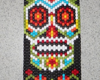 Handmade Halloween Sugar Skull Beaded Banner with Nylon Cord Hanger