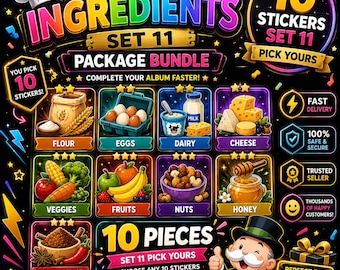 Monopoly GO Set 11 Stickers | Ingredients Sticker Bundle | Choose 10 Stickers | Complete Your Album