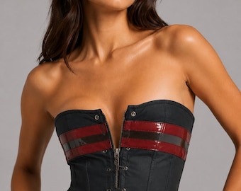Y2K Strapless Corset Top Womens Gothic Bustier Cyber Punk Tube Blouse Edgy Clubwear Streetwear Festival Outfit Aesthetic Fashionwear