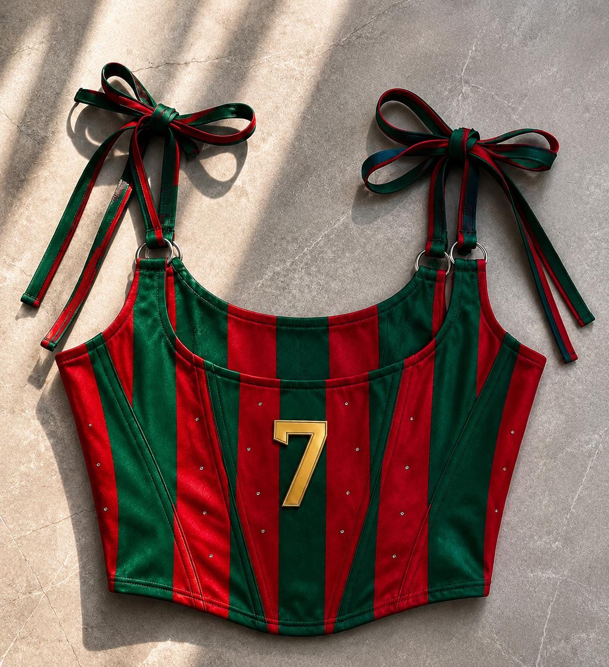 Portugal Football Jersey Corset, Rhinestone Bow Bustier, Y2K Coquette Crop Top