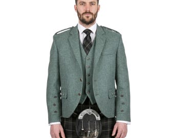 Men's Lovat Green Argyle Kilt Jacket With Waistcoat Highland Wedding Customized kilt Jacket