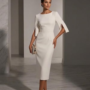 white fitted pencil dress Victoria Beckham Fitted Pencil Dress in White