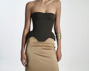 Opulent Hourglass Corset & Satin Skirt Set For Woman