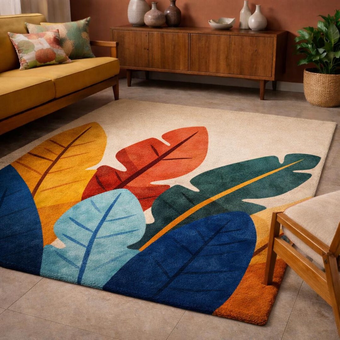 Leaf Rug Class Leaf Rug | Modern Botanical Wool Area Teppich | Colourful Living Room ...
