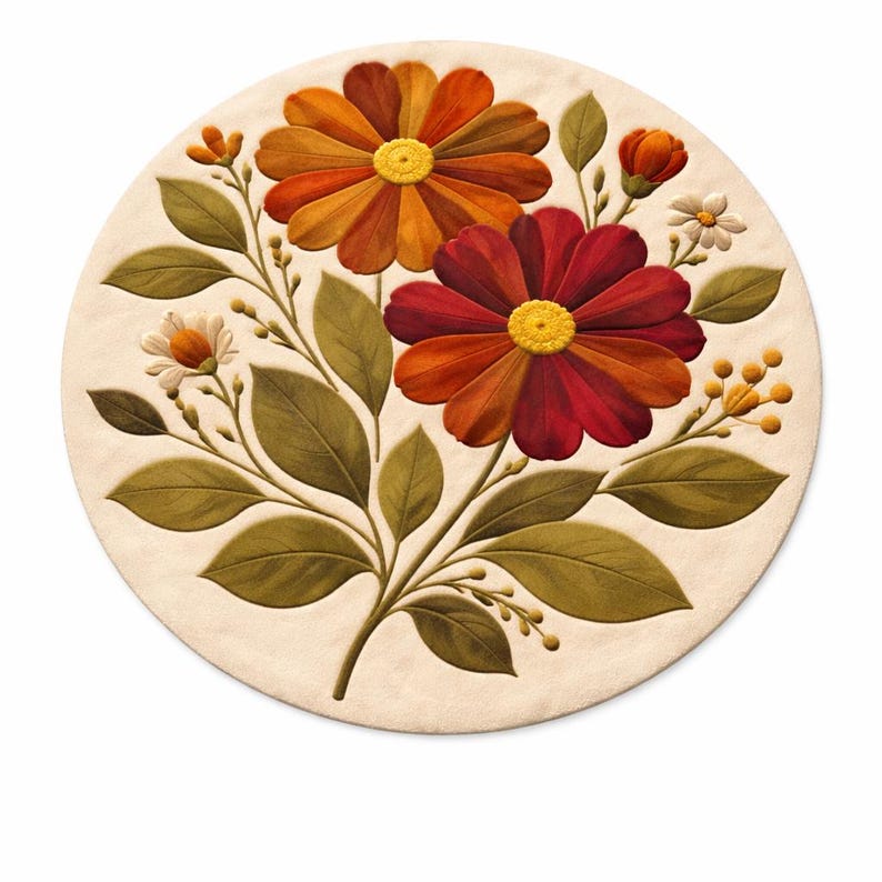 Hand Tufted Floral Round Rug | Beige Flower Teppich | Retro Boho Living ...