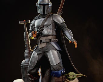 The Mandalorian – Din Djarin & Grogu – Hand Painted Collectible Figure – Resin Statue