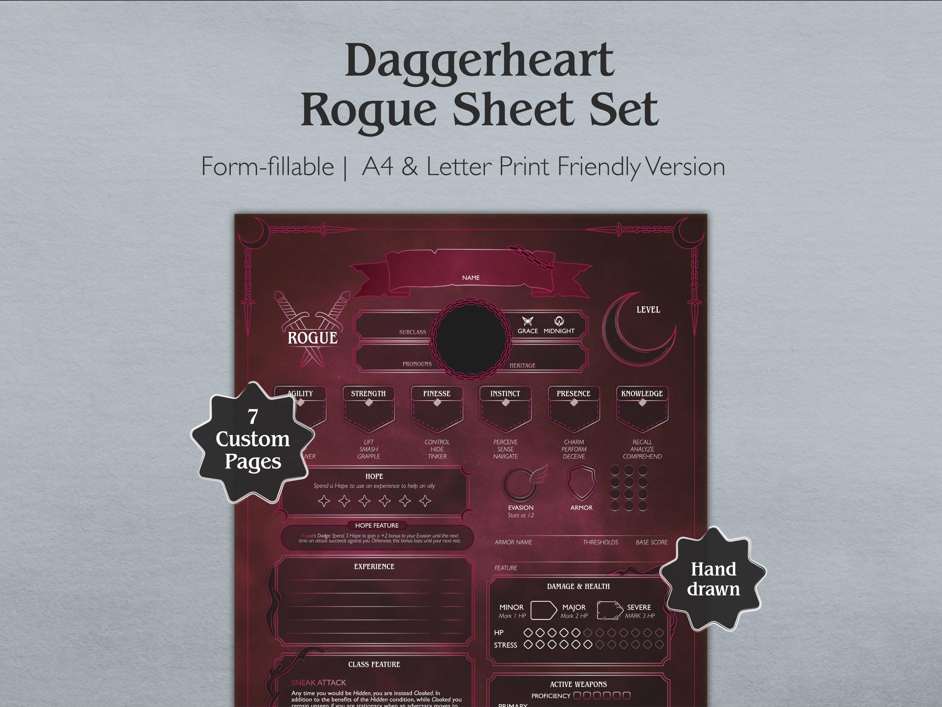 Rogue Daggerheart Character Sheet | Printable + Fillable PDF (A4 ...