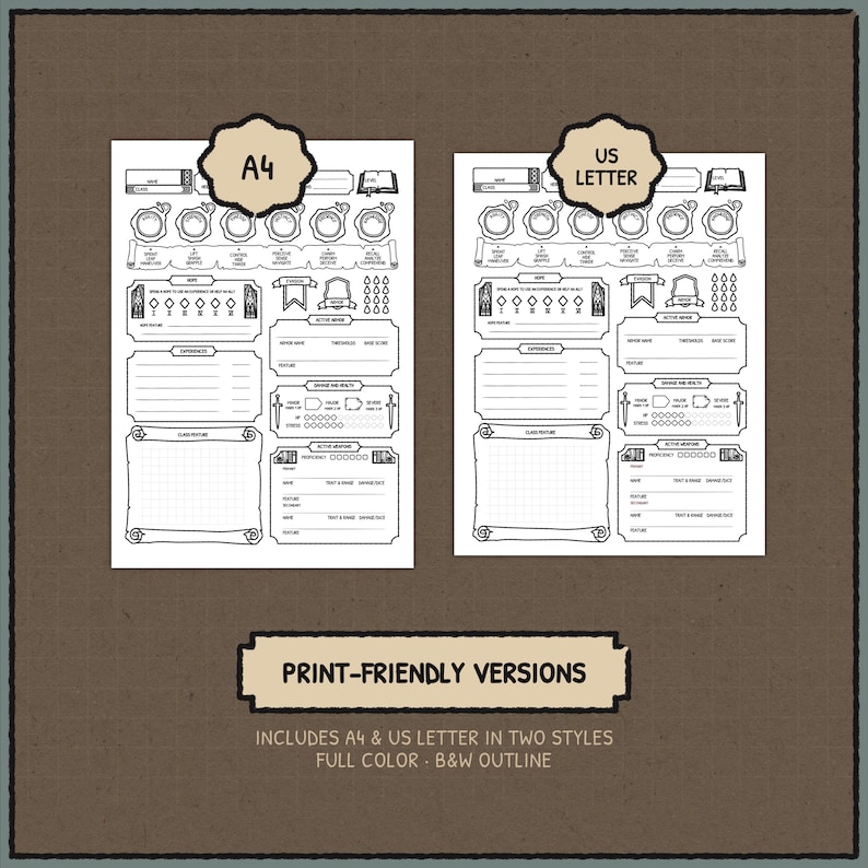 Dark Academia Daggerheart Character Sheet | Printable & Fillable PDF (A4 + Letter) image 3