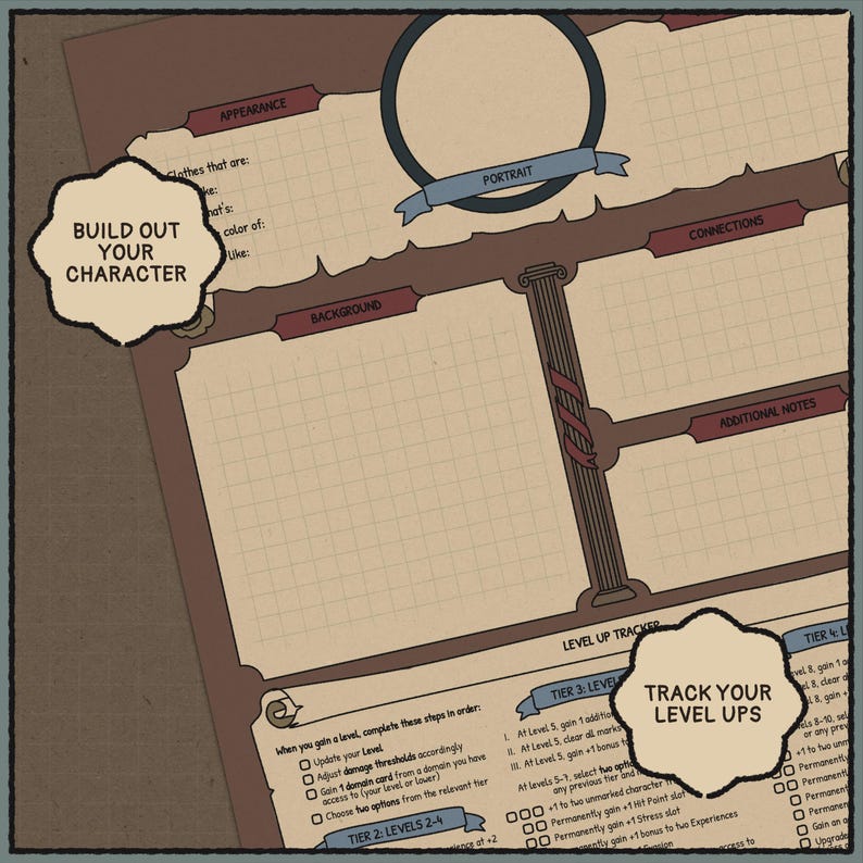 Dark Academia Daggerheart Character Sheet | Printable & Fillable PDF (A4 + Letter) image 6