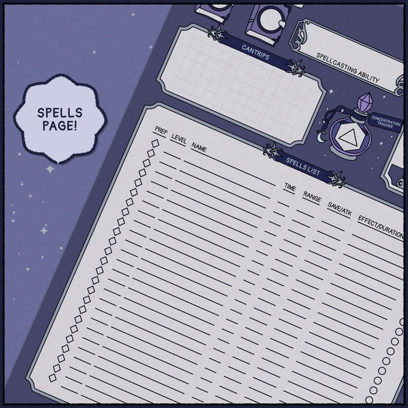 Moonlit Veil DnD Character Sheet | Printable & Fillable PDF | Gothic Fantasy RPG Sheet (A4 + Letter) image 7