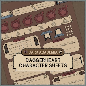 Dark Academia Daggerheart Character Sheet | Printable & Fillable PDF (A4 + Letter) image 1