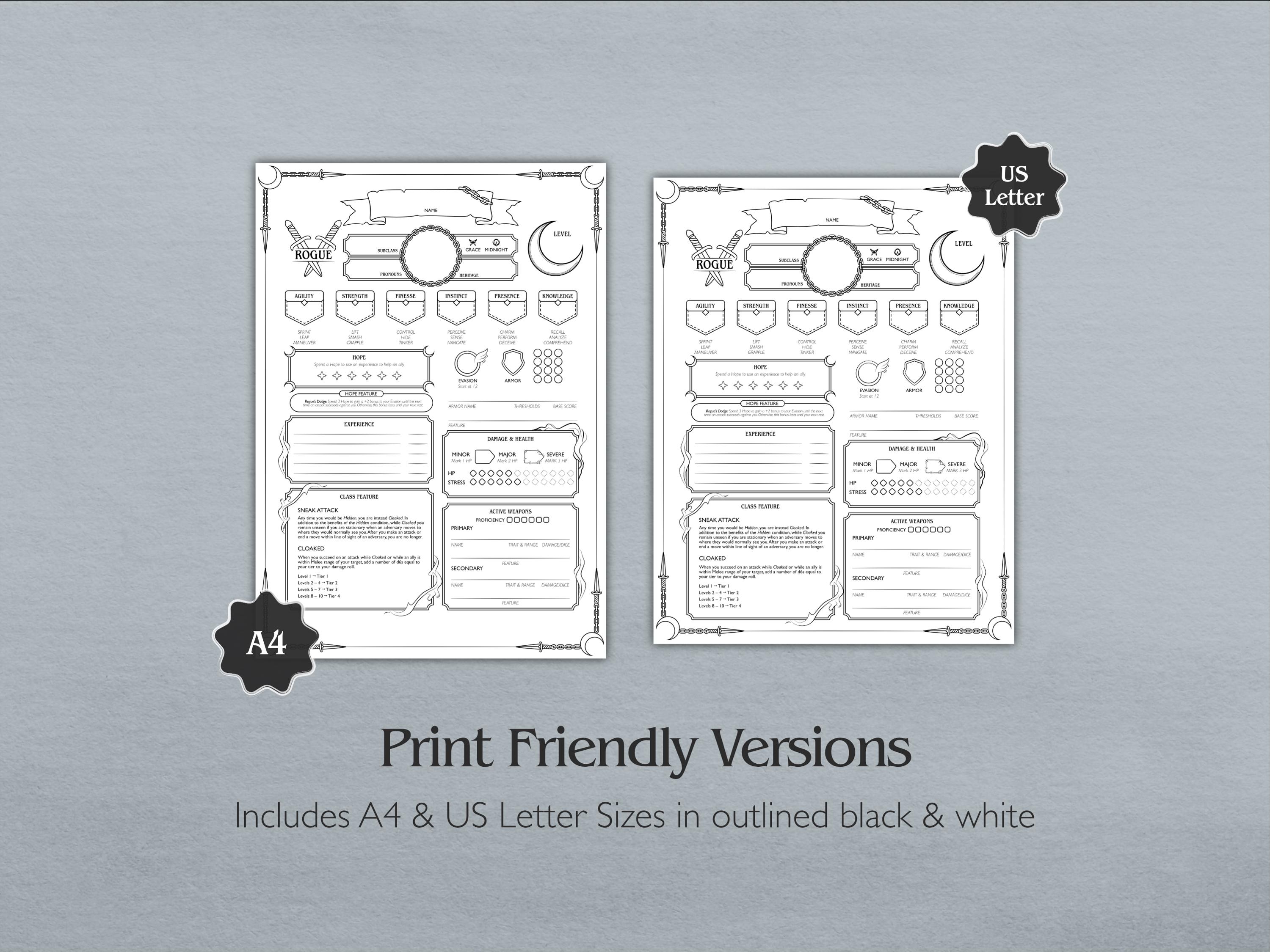 Rogue Letters Rogue Daggerheart Character Sheet | Printable + Fillable PDF (A4 ...
