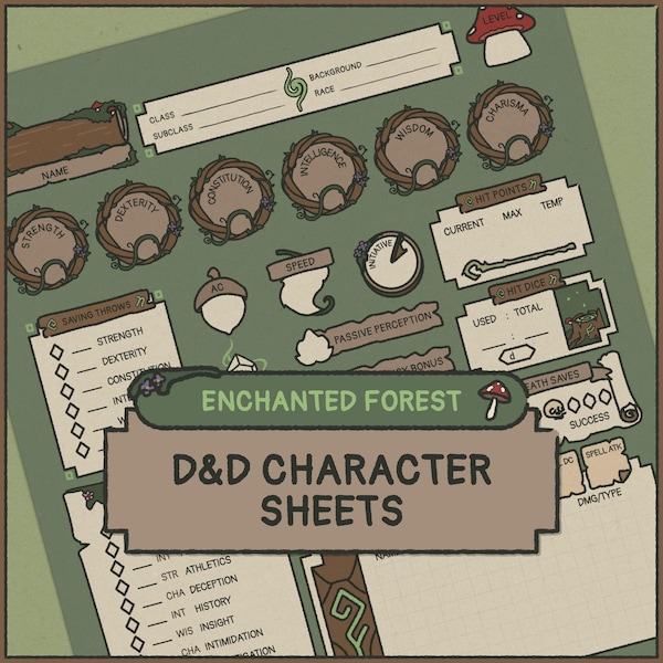 Enchanted Forest DnD Character Sheet | Printable & Fillable PDF (A4 + Letter)
