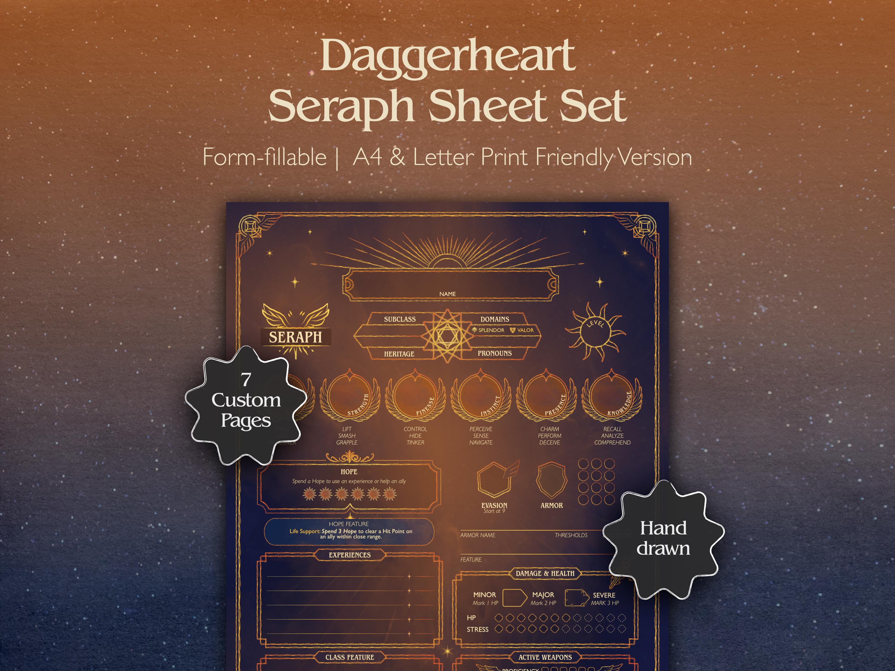 Seraph Daggerheart Character Sheet | Printable + Fillable PDF (A4 ...