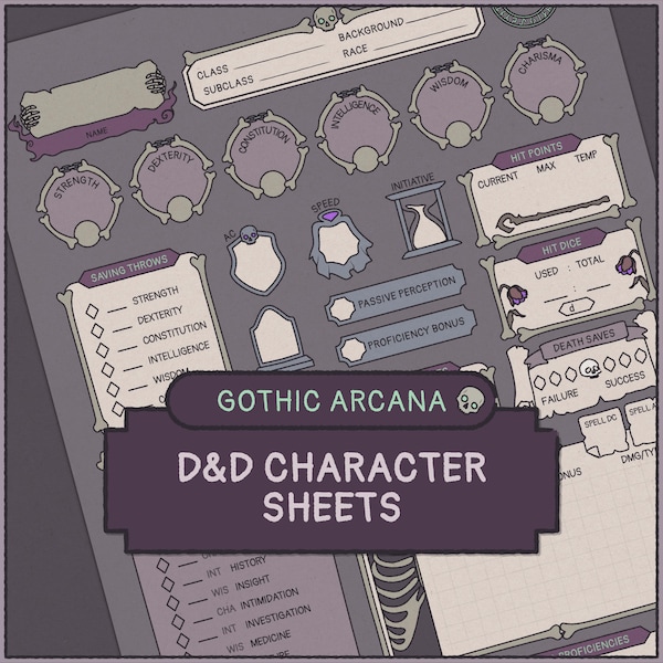 Gothic Arcana DnD Character Sheet | Printable & Fillable PDF (A4 + Letter)