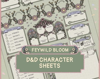 Feywild Bloom DnD Character Sheet | Spring Floral |  Printable & Fillable PDF (A4 + Letter)