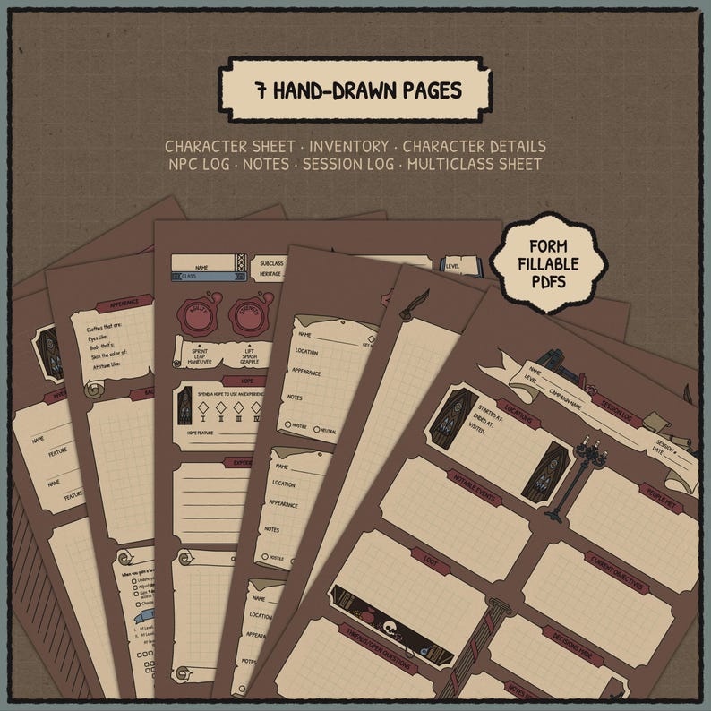 Dark Academia Daggerheart Character Sheet | Printable & Fillable PDF (A4 + Letter) image 2