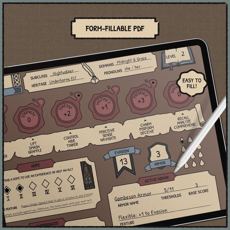 Dark Academia Daggerheart Character Sheet | Printable & Fillable PDF (A4 + Letter) image 4