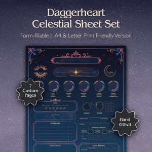 Celestial Daggerheart Character Sheet  | Printable & Fillable PDF (A4 + Letter)