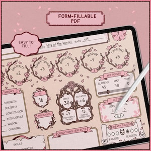 Eternal Blossom DnD Character Sheet | Sakura Floral Aesthetic | Printable & Fillable PDF (A4 + Letter) image 4