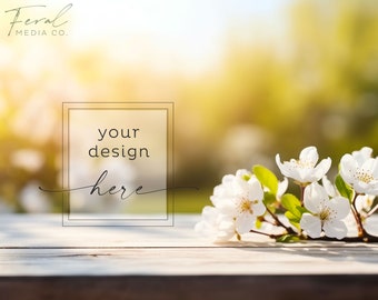 Background Mockup Photography, Spring Flowers Background Mock, Plants Digital Backdrop, Wood Table,  Scene Maker | Scene Creator