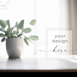 Mockup Photography, White Wood Table Background Mock, Plants Digital Backdrop Scene Maker | Scene Creator | Styled Stock Product Mockup