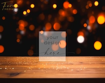 Halloween Bokeh Background Product Mockup, Orange Black Lights Wood Table Mockup Styled Stock Photography, JPG Instant Digital Download