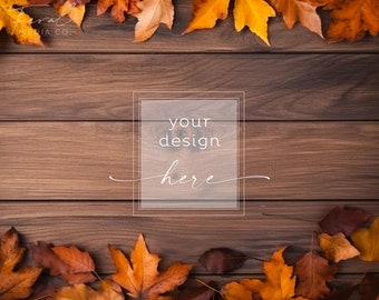 Fall Flat Lay Background Product Mockup, Light Wood Leaves Mockup Styled Stock Photography, JPG Instant Digital Download