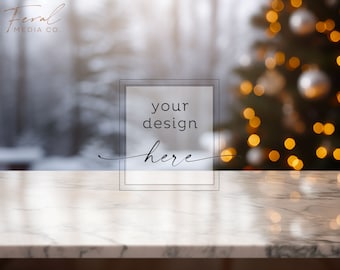 Christmas Background Product Mockup, Granite Countertop Christmas Tree Mockup Styled Stock Photography, JPG Instant Digital Download