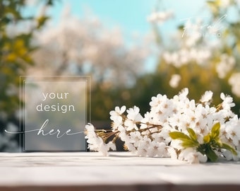 Spring Background Product Mockup, Wood Table Floral Blossom Mockup Styled Stock Photography, JPG Instant Digital Download