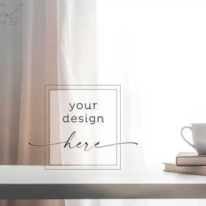 White Wood Table With Books and Mug, Background Product Mockup Styled Stock Photography, JPG Instant Digital Download