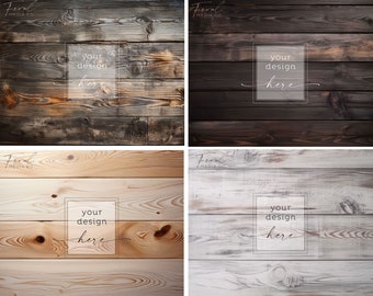 4 Wood Flat Lay Background Product Mockup Bundle, Aged Dark White Brown Wood Mockup Styled Stock Photography, JPG Instant Digital Download