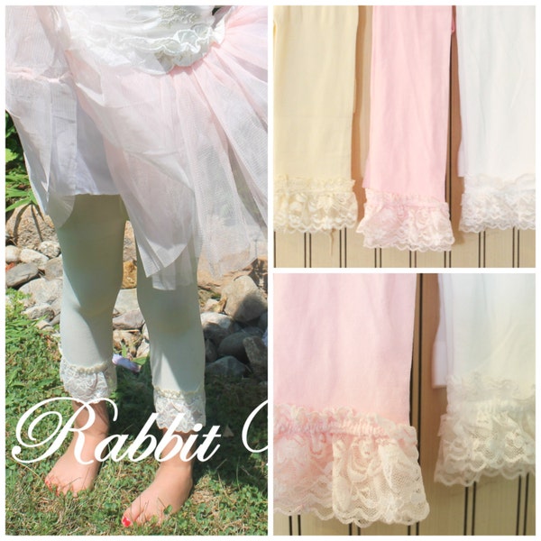Velvet Soft Lace Cuffed Legging for Babies, Toddlers, and Girls. Pink, Cream, White, Black, and Red  available.