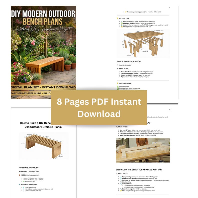 Modern 2x4 Bench DIY Plans | Beginner Woodworking Project (digital ...