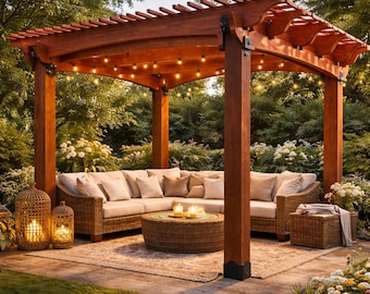 12x14 DIY Pergola Plans with Arched Beam Pattern, DIY Woodworking Build Guide | Cut List, Materials, Step-by-Step PDF Download