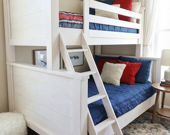 Bunk Bed Plans Twin Over Full, DIY Farmhouse Bunk Bed, Woodworking Plans PDF, Kids Bed Plans, Loft Bed with Ladder, Digital Download Plan