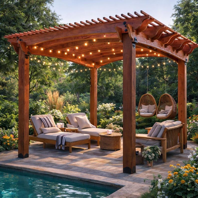 12x14 DIY Pergola Plans with Arched Beam Pattern, DIY Woodworking Build Guide | Cut List, Materials, Step-by-Step PDF Download image 3