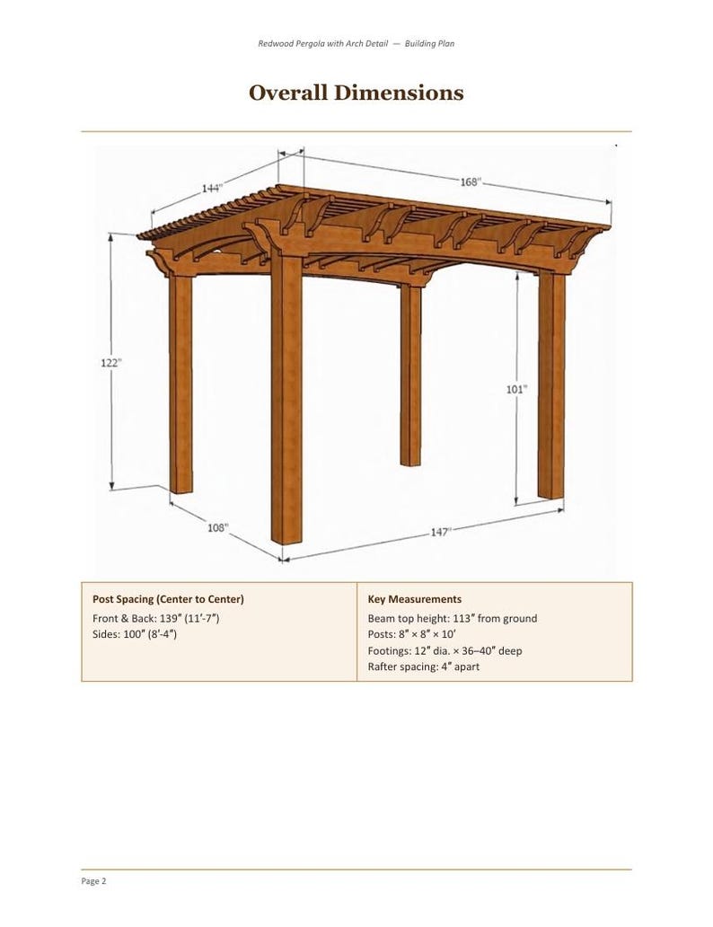 12x14 DIY Pergola Plans with Arched Beam Pattern, DIY Woodworking Build Guide | Cut List, Materials, Step-by-Step PDF Download image 10