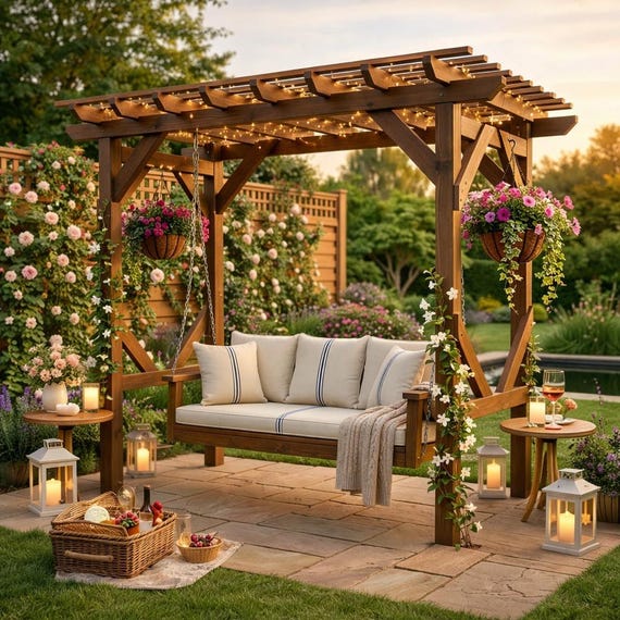 DIY Outdoor Arbor Swing Plans, Porch Swing Building Plans PDF, Pergola Swing Woodworking Plans, Step by Step Cut List, Digital Download