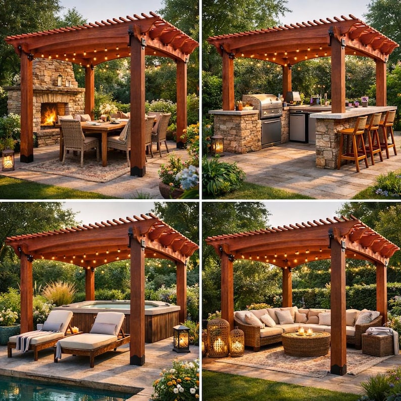 12x14 DIY Pergola Plans with Arched Beam Pattern, DIY Woodworking Build Guide | Cut List, Materials, Step-by-Step PDF Download image 5