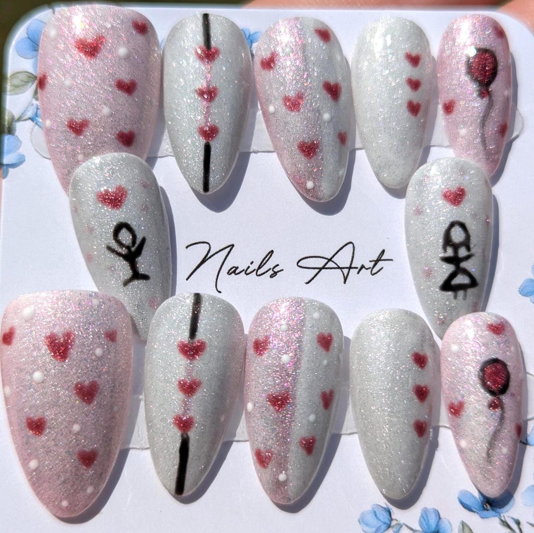 Valentine's Day Press on Nails, Gifts for Her, Handmade Nail Set, Free ...
