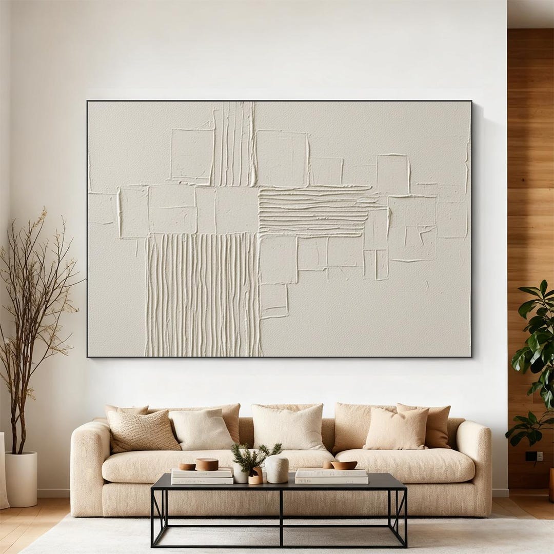 Beige 3D Textured Abstract Canvas Art, Minimalist Impasto Wall Painting ...