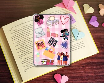 Capa para Kindle Paperwhite com estampa xadrez rosa • Fundo para e-reader "Black Girl Magic" • Decoração transparente para capa com tema literário • Download digital