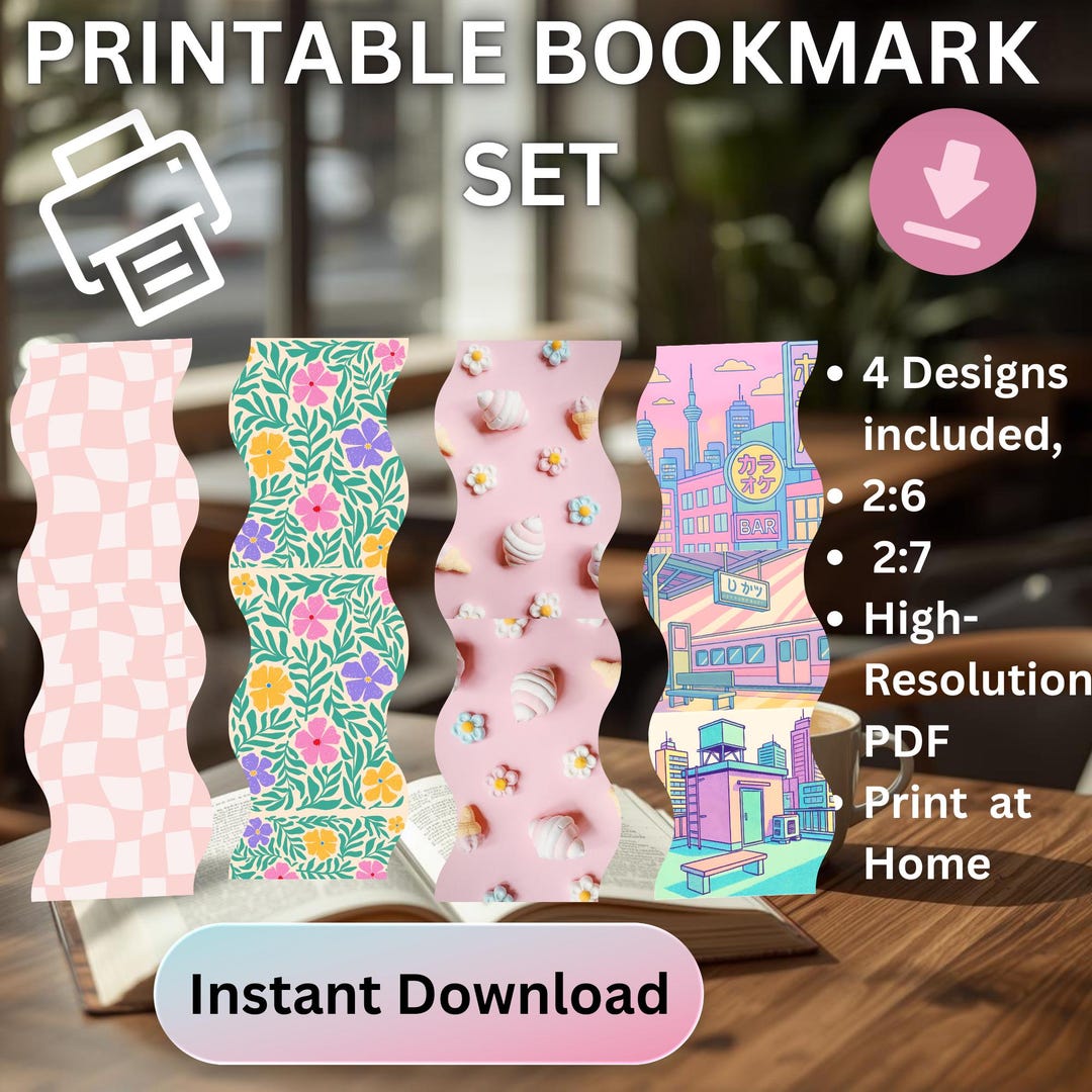 Wavy Digital Bookmarks Set, Retro Groovy Bookmarks Printable, 2x6, 2x7 ...