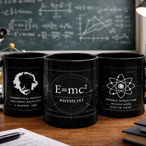 Physicist Blueprint Mug – Physics Coffee Cup – Atomic Structure Design – Gift for Physicist or Physics Student