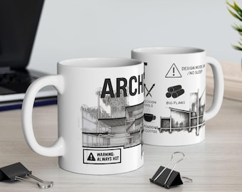 Architect Mug – Design Mode On No Sleep – Architecture Blueprint Coffee Cup – Gift for Architect