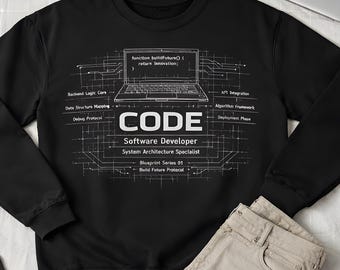 Software Developer Sweatshirt, Programmer Gift, Coding Blueprint Shirt, Tech Nerd Crewneck, Gift for Coder, Developer Outfit