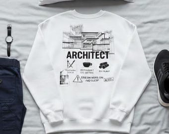 Architect Sweatshirt – Design Mode On No Sleep – Architecture Blueprint Back Print – Gift for Architect