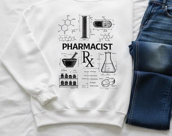 Pharmacist Sweatshirt – Pharmacy Blueprint Design – Rx Medical Gift – Pharmacist Graduation Sweatshirt
