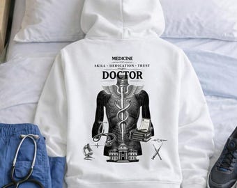 Doctor Hoodie– Medicine Back Print – Medical Professional Gift – Black Premium Healthcare Hoodie